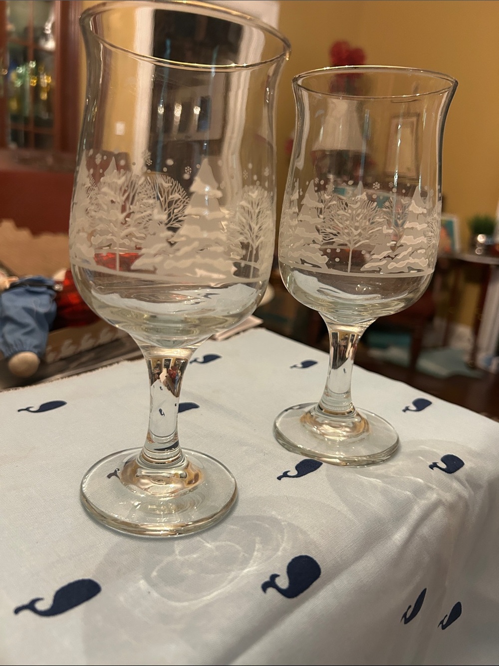 Libbey’s Arby’s Etched Winter Trees Stemmed Wine Glasses Anniversary Christmas